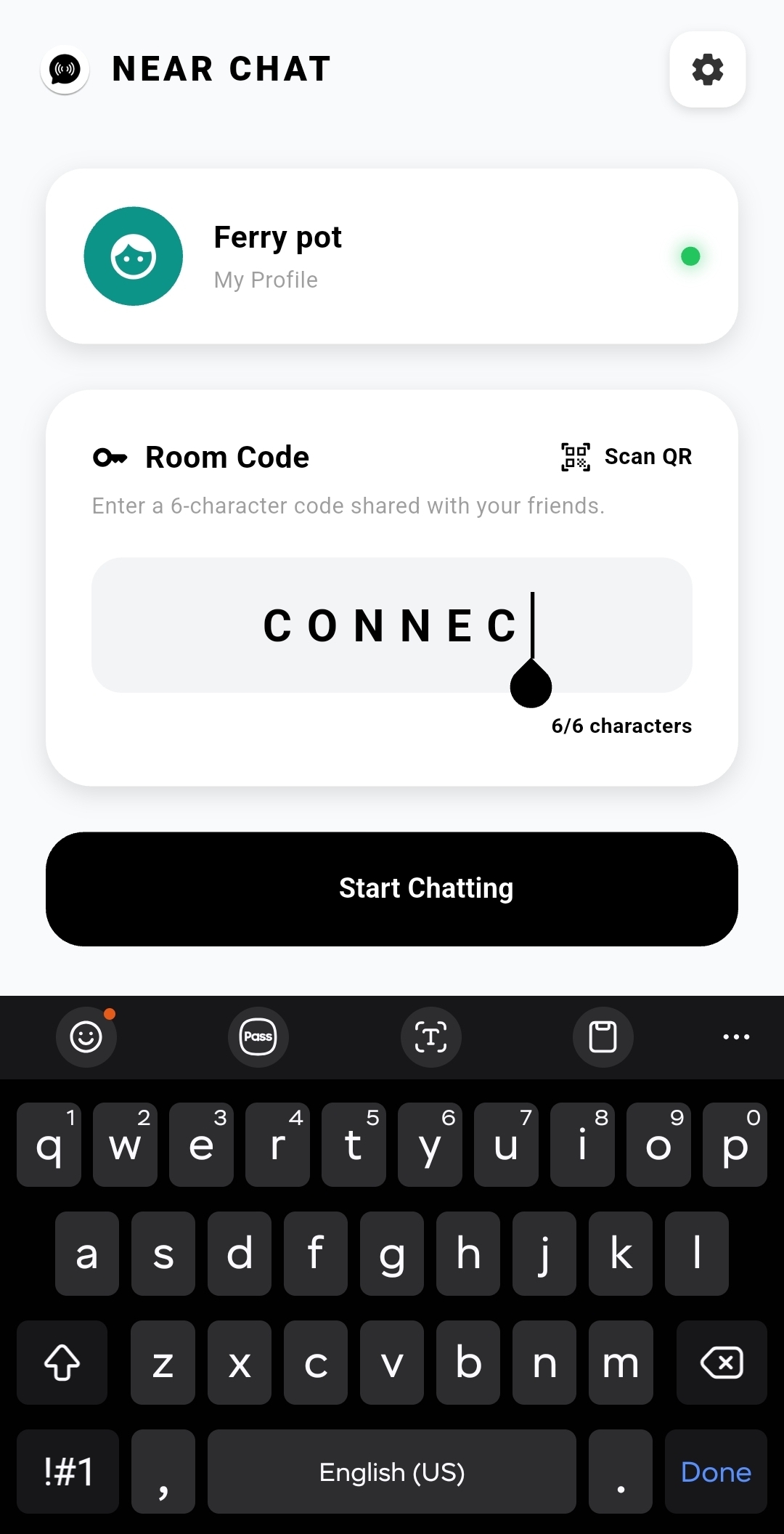 Room Code QR Screen